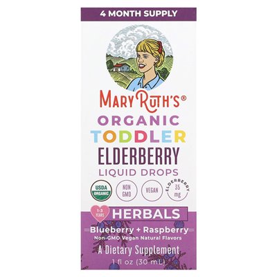 Maryruth's, Organic Toddler Elderberry Liquid Drops, Blueberry + Raspberry, 1 Fl Oz (30 ml)