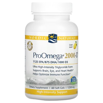 Nordic Naturals, Proomega 2000-D, cytryna, 1250 mg, 60 miękkich żeli
