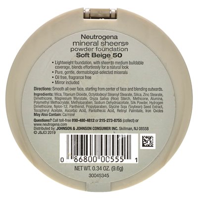Neutrogena, shery mineralne, podkład proszkowy, miękki beż 50, 0,34 uncji (9,6 g)