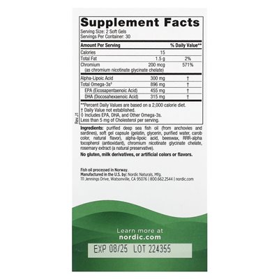 Nordic Naturals, wsparcie cukru we krwi, mieszanka omega, 896 mg, 60 miękkich żeli (448 mg na miękki żel)