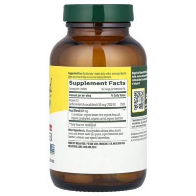 Megafood, Vitamin D3, 2000 IE (50 mcg), 90 Tabletten