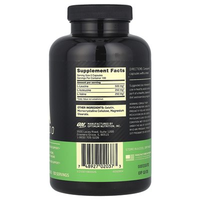 Optimum Nutrition, BCAA 1000, 1000 mg, 200 kapsułek (500 mg na kapsułkę)