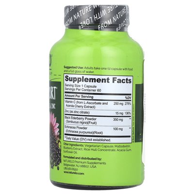 Naturelo, Immununterstützung mit Holunder, Vitamin C und Zink plus Echinacea, 60 vegetarische Kapseln