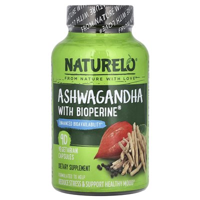 Naturelo, Ashwagandha z Bioperine®, 90 kapsułek wegetariańskich