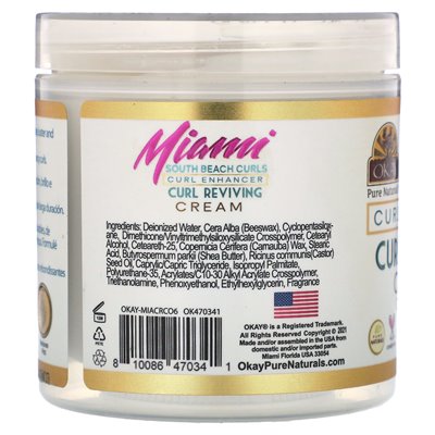 OK Pure Naturals, Miami South Beach Curls, Curl Enhancer, Curl Reviving Cream, 6 uncji (170 g)