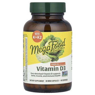 Megafood, witamina D3, 125 mcg (5000 IU), 60 mini kapsułek
