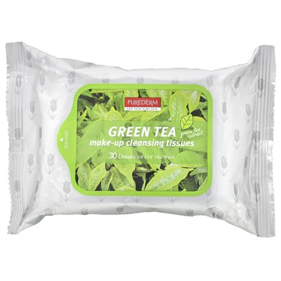 Purederm, makeup cleansing tissues, green tea, 30 tissues