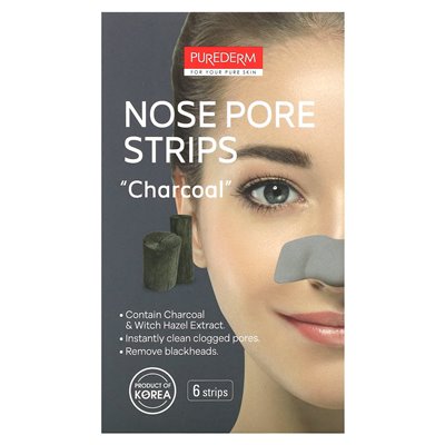 Purterederm, Nose Pore Strips, Charcoal, 6 Strips