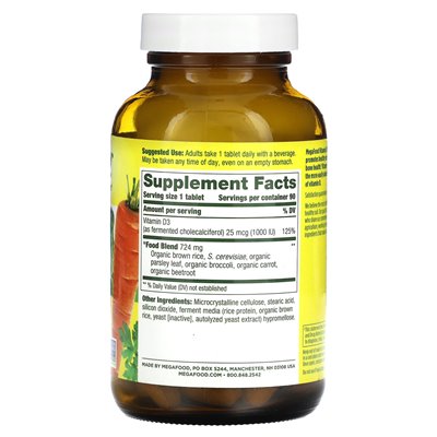 Megafood, Vitamin D3, 25 mcg (1000 IE), 90 Tabletten