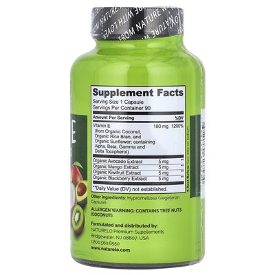 Naturelo, Vitamin E, 180 mg, 90 Vegetarian Capsules