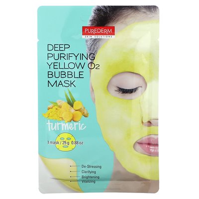 Purterederm, Tiefenreinigende Yellow Bubble-Kosmetikmaske, Kurkuma, 1 Blatt, 0,88 oz (25 g)