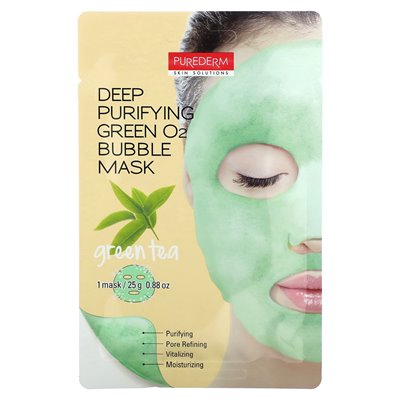 Purterederm, Deep Cleansing Green Beauty Bubble Bubble Mask, Green Tea, 1 Sheet, 0.88 oz (25 g)