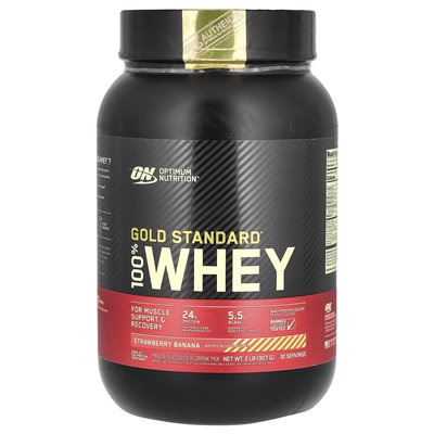Optimum Nutrition, Gold Standard® 100% serwatka, banan truskawkowy, 2 funty (907 g) Optimum Nutrition, Gold Standard® 100% serwatka, banan truskawkowy, 2 funty (907 g)