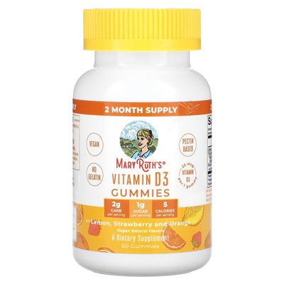 Maryruth's, Vitamin D3 Gummi, cytryna, truskawka i pomarańcza, 25 mcg, 60 gumzy