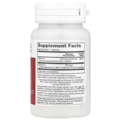 Balance Life Protocol, K2 MK-7 and D3, 60 Capsules