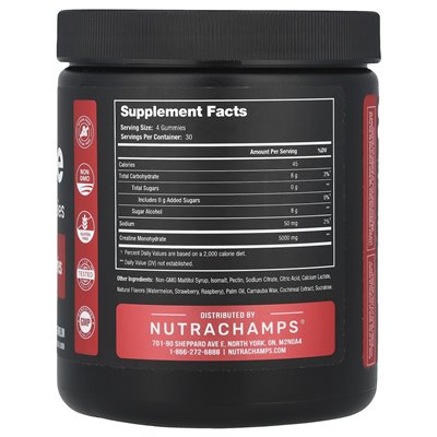 Nutrachamps, monohydrat kreatynowy, arbuz, 5000 mg, 120 gummy (1250 mg na gumę)
