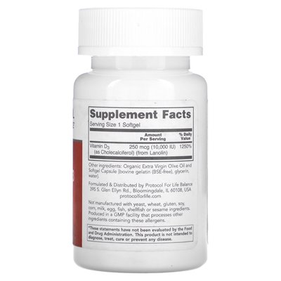 Life Balance Protocol, Vitamin D3, hohe Wirksamkeit, 10.000 IE, 120 Weichkapseln
