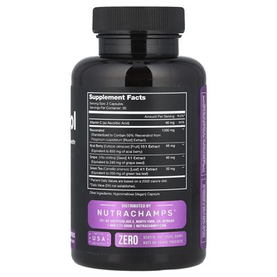 Nutrachamps, resveratrol, 60 veggie capsules