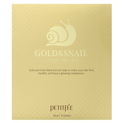 Petitfee, Gold & Snail Hydrogel Beauty Mask, 5 Blätter, 30 g