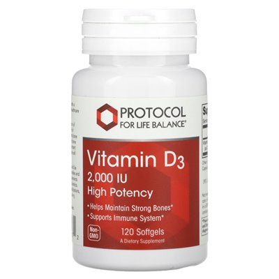 Life Balance Protocol, Vitamin D3, High Potency, 2000 IU, 120 Softgels