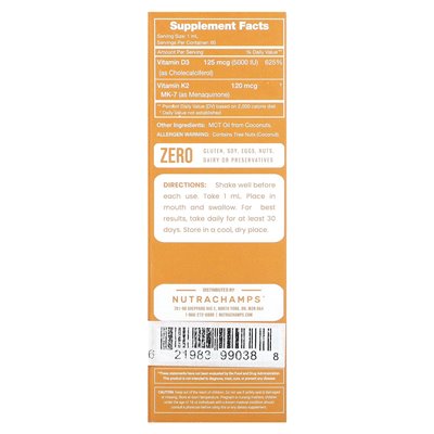 Nutrachamps, krople płynne D3 + K2, bez smaku, 2 Fl Oz (60 ml)