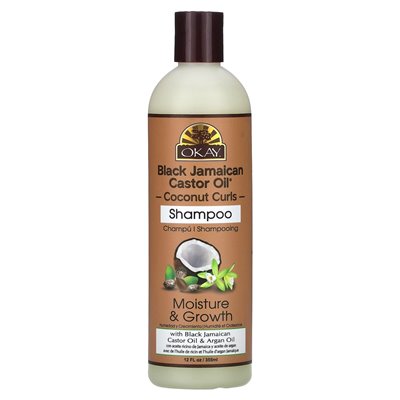 OK Pure Naturals, czarny jamajski olej rycynowy, loki kokosowe, szampon, 12 fl oz (355 ml)