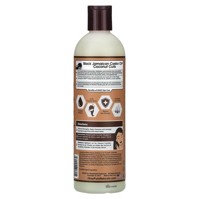 OK Pure Naturals, czarny jamajski olej rycynowy, loki kokosowe, szampon, 12 fl oz (355 ml)
