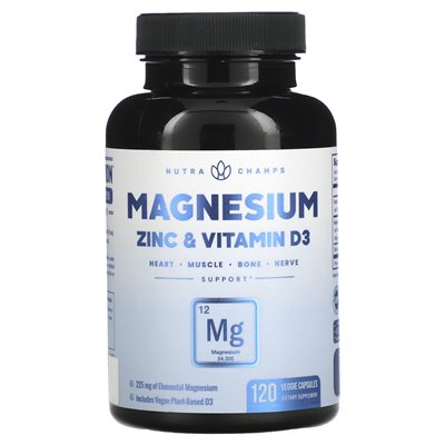 Nutrachamps, Magnesium, Zinc and Vitamin D3, 120 Vegetarian Capsules
