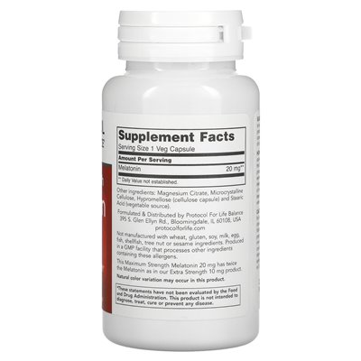 Life Balance Protocol, Melatonin, maximale Stärke, 20 mg, 90 Gemüsekapseln
