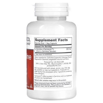 Life Balance Protocol, L-Carnitine, 500mg, 60 veg capsules