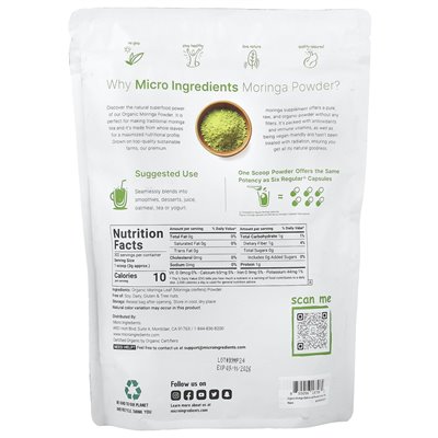 Mikro składniki, organiczny proszek Moringa, 2 funty (907 g) Mikro składniki, organiczny proszek Moringa, 2 funty (907 g)