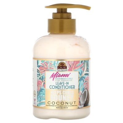 OK Pure Naturals, Miami South Beach Curls, Coconut Curl Enhancer Leave in Centerer, 12 uncji (354,8 ml)
