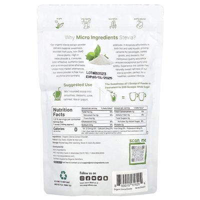 Micro Ingredients, Bio-Stevia-Extraktpulver, 8 oz (227 g)