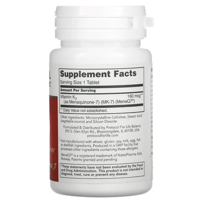 Balance Life Protocol, Vitamin MK-7 K2, 160 mcg, 60 tablets