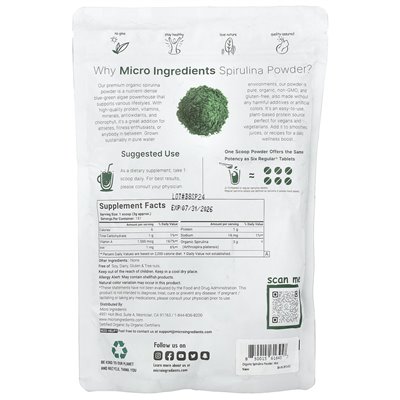 Mikro składniki, organiczna spirulina proszek, 1 funt (454 g)