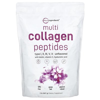 Mikro składniki, peptydy multi kolagenowe, typ I, II, III, V, X, Unsmaved, 2 funt (907 g)