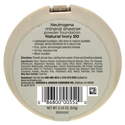 Neutrogena, Sherry Mineral, Powder Foundation, Natural Ivory 20, 0.34 oz (9.6 g)