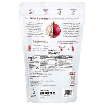 Mikro składniki, sok z granatów organicznych z liofiliatem, 1 funt (454 g) Mikro składniki, sok z granatów organicznych z liofiliatem, 1 funt (454 g)