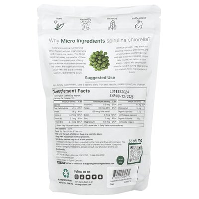 Mikro składniki, organiczna spirulina chlorella, 720 tabletek