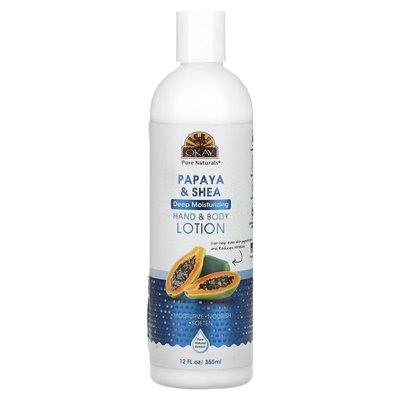 OK Pure Naturals, Hand &amp Body Bals, Papaya &amp Shea, 12 Fl Oz (355 ml)