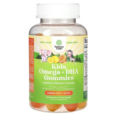 Nature's Craft, Kids, Omega + DHA Gummies, Lemon & Orange, 60 Gummies