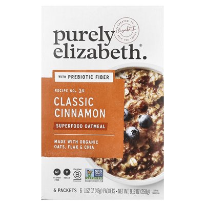 Czysto Elizabeth, Superfood płatki owsiane z błonnikiem prebiotycznym, klasyczny cynamon, 6 pakietów, 1,52 uncji (43 g)