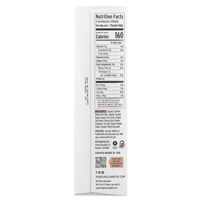 Purely Elizabeth, Superfood Oatmeal with Prebiotic Fiber, Classic Cinnamon, 6 Packets, 1.52 oz (43 g)