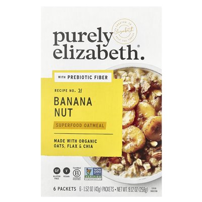 Purely Elizabeth, Superfood-Haferflocken mit präbiotischen Ballaststoffen, Banane-Walnuss, 6 Päckchen, je 1,52 oz (43 g)