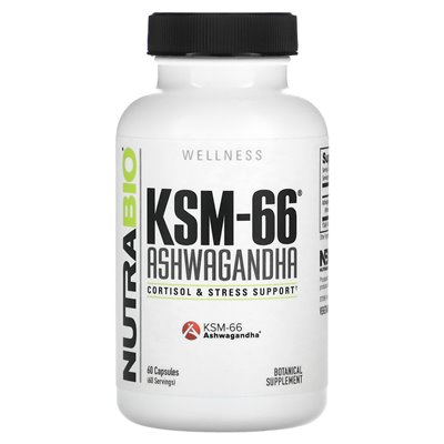 Nutrabio, KSM-66, Ashwagandha, 600 mg, 60 kapsułek
