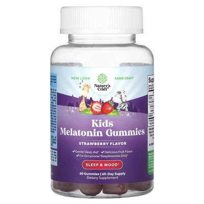 Nature's Craft, Melatonin-Gummibärchen für Kinder, Erdbeere, 60 Gummibärchen