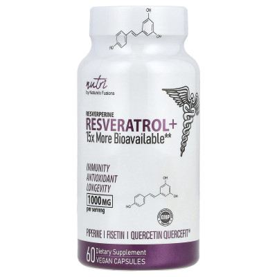 Fuzje przyrody, Nutri, Resveratrol+, 1000 mg, 60 kapsułek wegańskich (500 mg na kapsułkę)