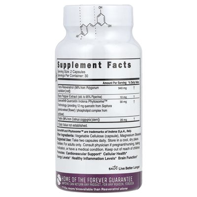 Fuzje przyrody, Nutri, Resveratrol+, 1000 mg, 60 kapsułek wegańskich (500 mg na kapsułkę)