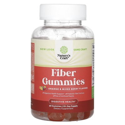 Nature's Craft, Gummi Fibre, pomarańczowe i mieszane jagody, 60 gumzy