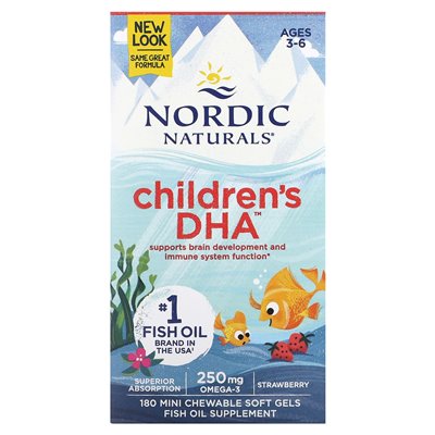 Nordic Naturals, Dziecięcy DHA, w wieku 3-6 lat, Strawberry, 180 Mini Miękkie żele do żucia